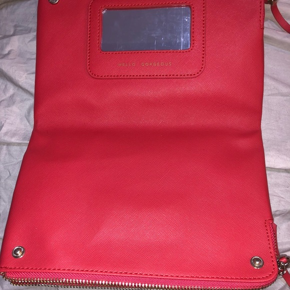Stella & Dot Laser Cut Coral and Beige Zip Snap Bifold Clutch - Picture 7 of 12